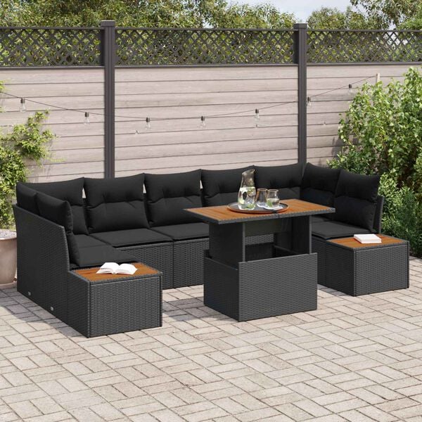 vidaXL Ensemble de canap&eacute; de jardin 8 pcs Noir Poly rotin