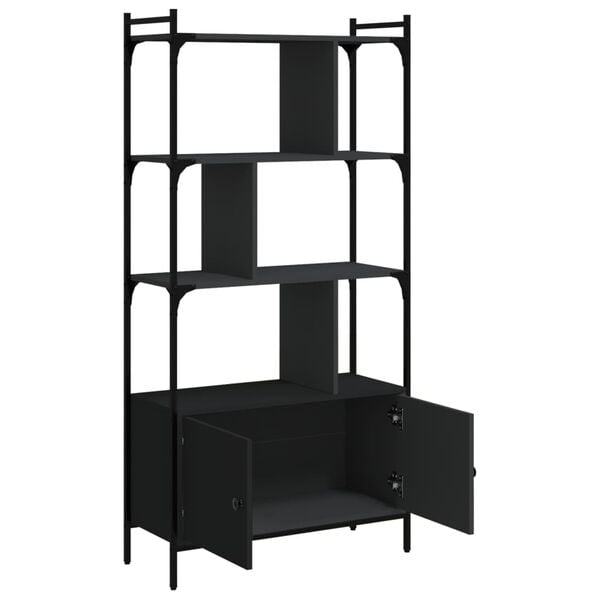 vidaXL Biblioth&egrave;que avec portes noir 76,5x30x154,5cm bois d'ing&eacute;nierie