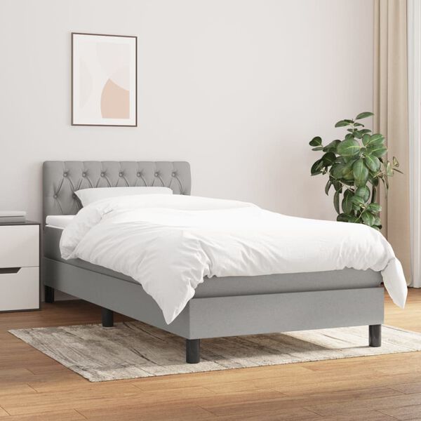 vidaXL Sommier &agrave; lattes de lit et matelas Gris clair 90x190 cm Tissu