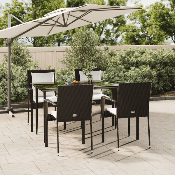 vidaXL Ensemble &agrave; manger de jardin coussins 5pcs Noir R&eacute;sine tress&eacute;e
