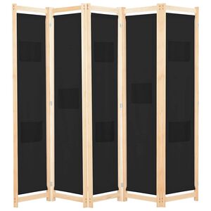 vidaXL Cloison de s&eacute;paration 5 panneaux Noir 200 x 170 x 4 cm Tissu