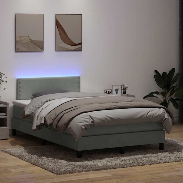 vidaXL Sommier &agrave; lattes de lit et matelas et LED gris clair 120x220cm velours