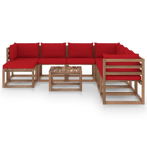 vidaXL Salon de jardin 9 pcs avec coussins Rouge