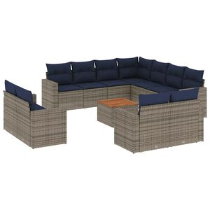 vidaXL Salon de jardin avec coussins 12 pcs gris r&eacute;sine tress&eacute;e