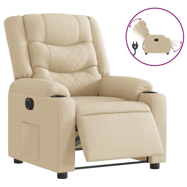 vidaXL Fauteuil inclinable &eacute;lectrique Cr&egrave;me Tissu