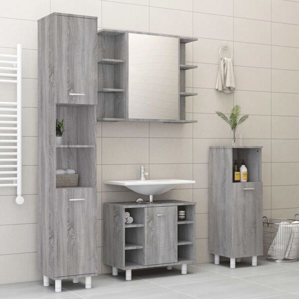 vidaXL Ensemble d'armoires de salle de bain 4 pcs sonoma gris