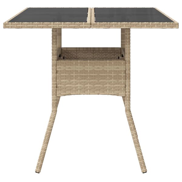 vidaXL Table de jardin dessus en verre beige 80x80x75cm résine tressée