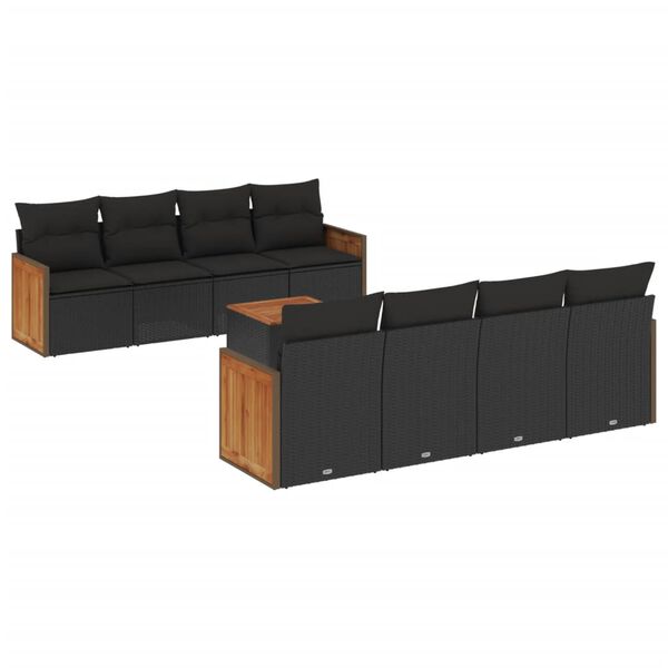 vidaXL Salon de jardin 9 pcs avec coussins noir r&eacute;sine tress&eacute;e