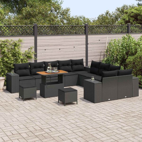 vidaXL Ensemble de canap&eacute; de jardin avec coussin 13 pcs Noir polyrotin