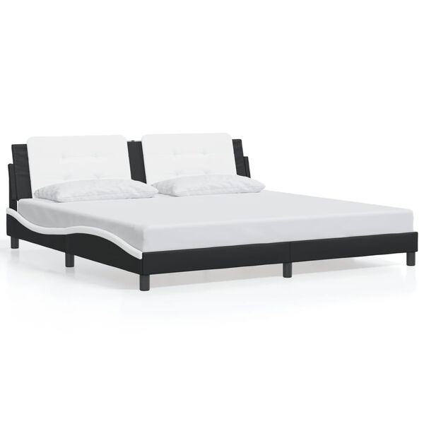 vidaXL Cadre de lit sans matelas Zadar noir et blanc 200x200 cm similicuir
