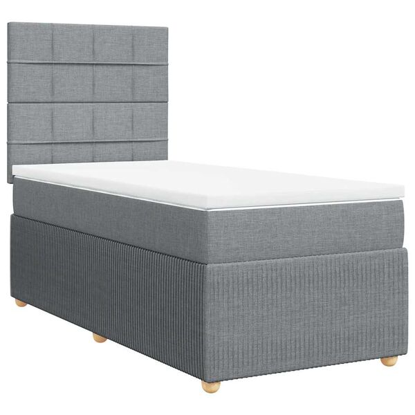 vidaXL Sommier &agrave; lattes de lit et matelas Gris clair 90x190 cm Tissu