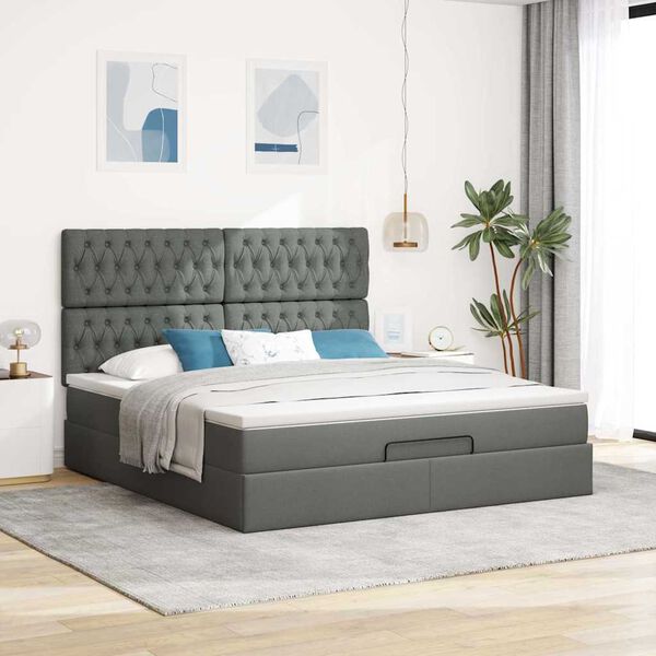 VidaXL Cadre de lit ottoman avec matelas gris fonc&eacute; 160x200cm tissu
