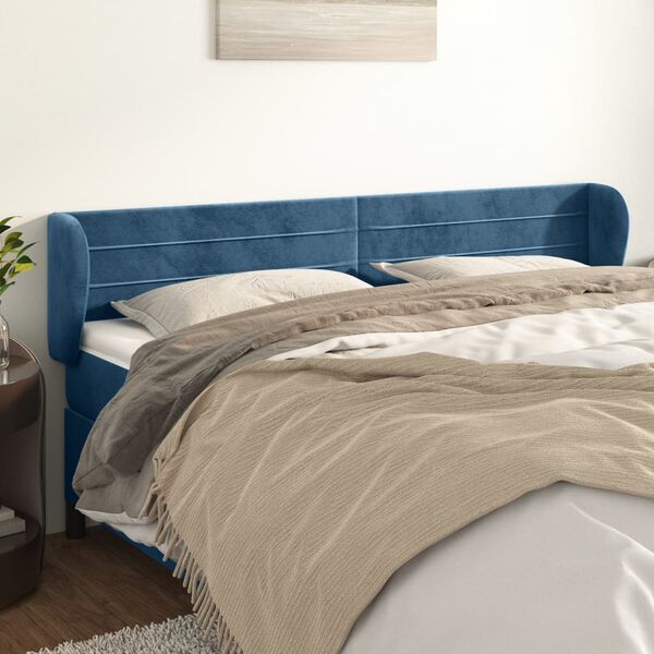 vidaXL T&ecirc;te de lit avec oreilles Bleu fonc&eacute; 183x23x78/88 cm Velours
