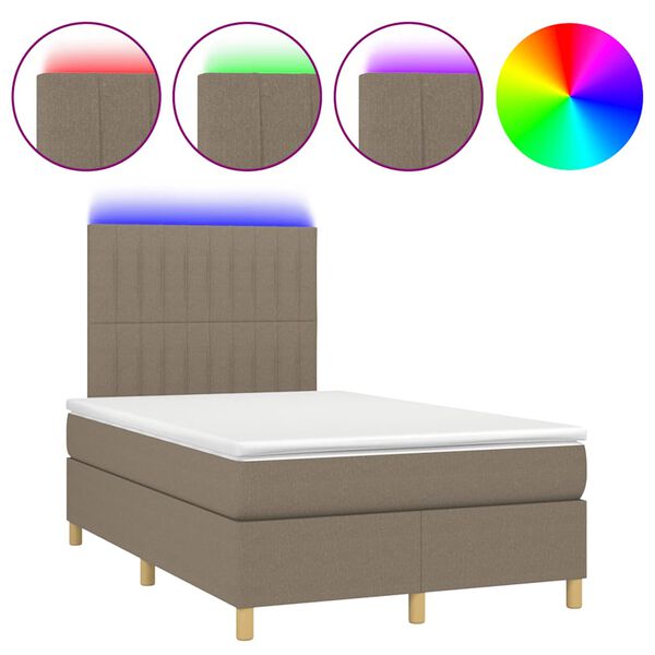 vidaXL Sommier &agrave; lattes de lit matelas et LED taupe 120x190 cm tissu