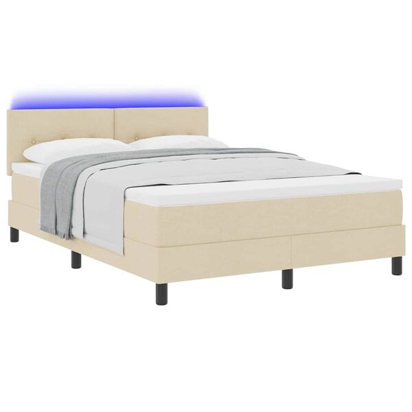 vidaXL Lit &agrave; ressorts avec matelas avec LED Cr&egrave;me 140 x 190 cm tissu