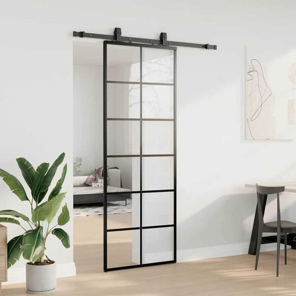 vidaXL Porte coulissante kit de quincaillerie noir 76x205 cm verre ESG