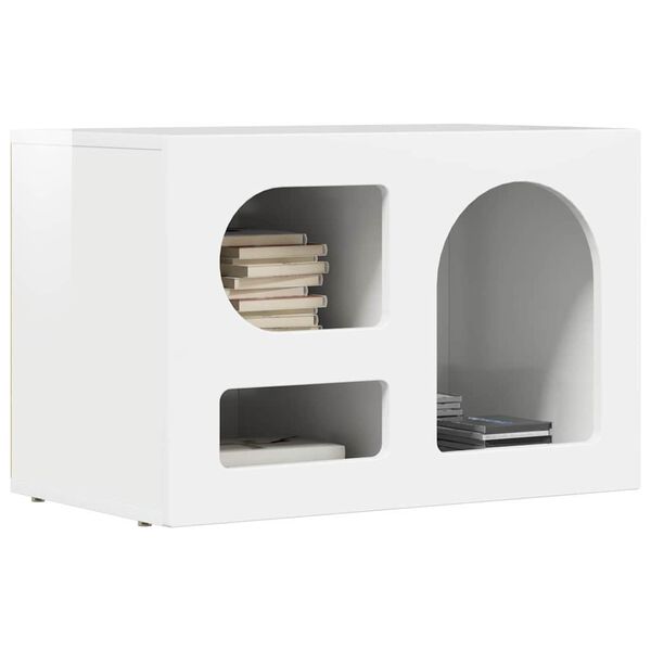 vidaXL Meuble TV Blanc brillant 60 x 35 x 40 cm Bois d'ing&eacute;nierie