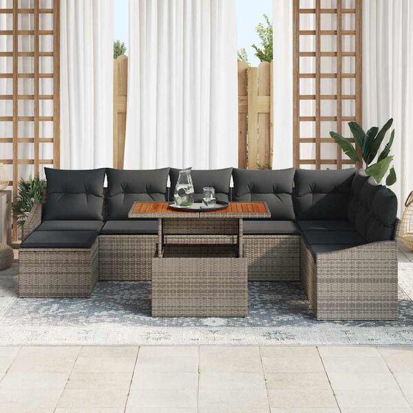 vidaXL Ensemble de salle &agrave; manger pour jardin 9 pcs Gris et marron