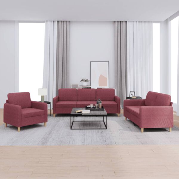 vidaXL Ensemble de canap&eacute;s 3 pcs avec coussins Rouge bordeaux Tissu