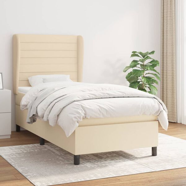 vidaXL Sommier &agrave; lattes de lit et matelas Cr&egrave;me 90x190 cm Tissu
