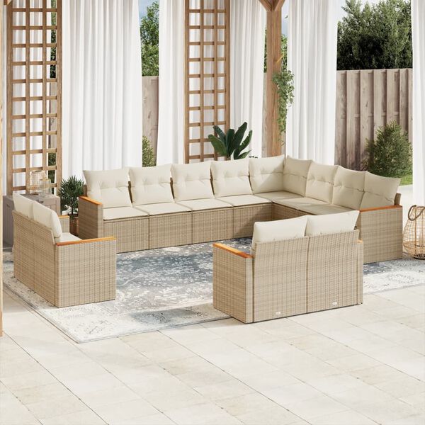 vidaXL Salon de jardin avec coussins 12 pcs beige r&eacute;sine tress&eacute;e