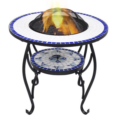 vidaXL Table de foyer mosaïque Bleu et blanc 68 cm Céramique