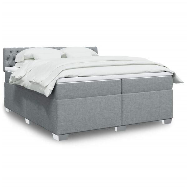 vidaXL Sommier &agrave; lattes de lit avec matelas Gris clair 200x200cm Tissu