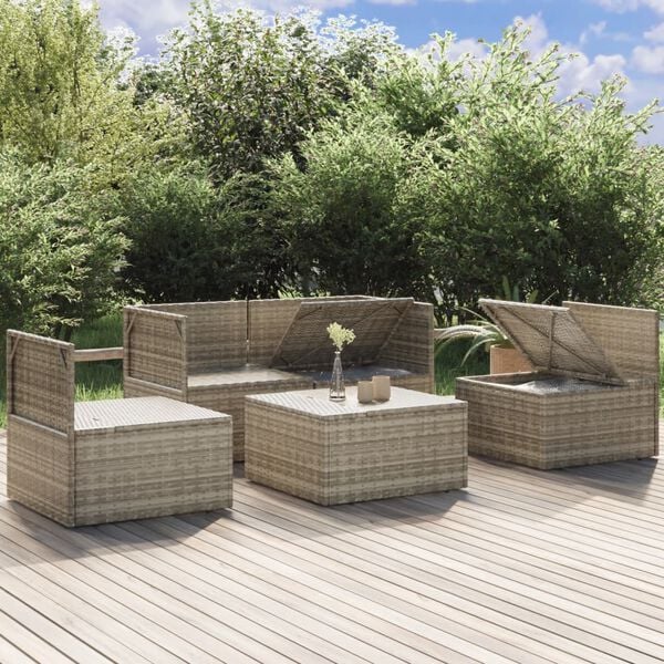 vidaXL Salon de jardin 5 pcs avec coussins Gris R&eacute;sine tress&eacute;e