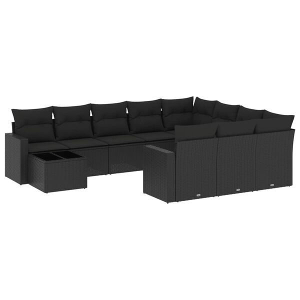 vidaXL Salon de jardin 11 pcs avec coussins noir r&eacute;sine tress&eacute;e