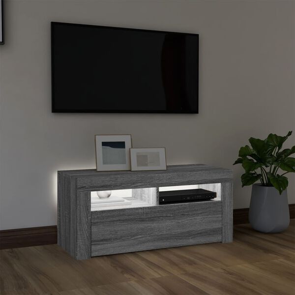 vidaXL Meuble TV avec lumi&egrave;res LED Sonoma gris 90x35x40 cm
