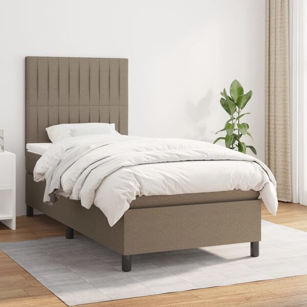 vidaXL Sommier &agrave; lattes de lit avec matelas Taupe 100x200 cm Tissu
