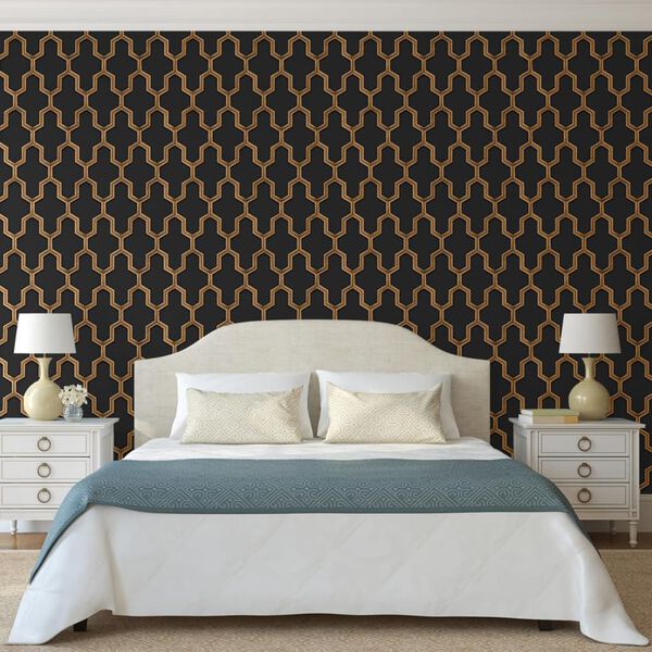 DUTCH WALLCOVERINGS Papier peint Geometric Noir et dor&eacute;