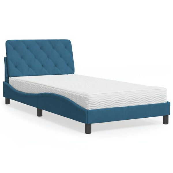 vidaXL Lit avec matelas bleu 100x200 cm velours