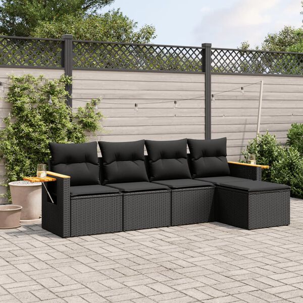 vidaXL Salon de jardin 5 pcs avec coussins noir r&eacute;sine tress&eacute;e