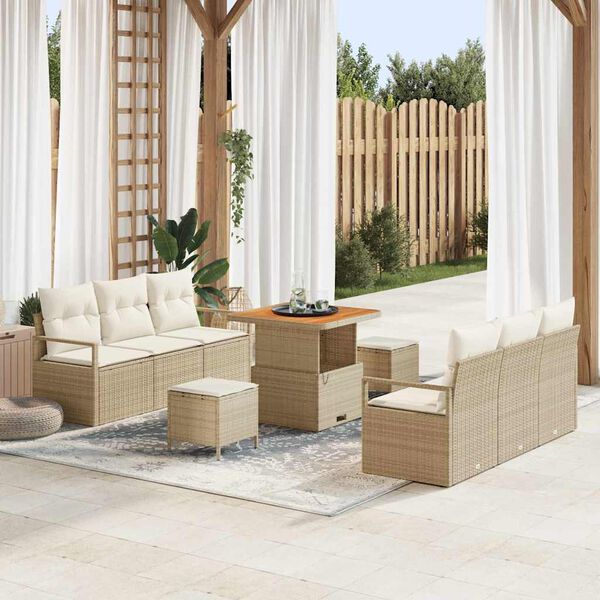 vidaXL Ensemble de canap&eacute; de jardin avec coussin 9 pcs Beige polyrotin