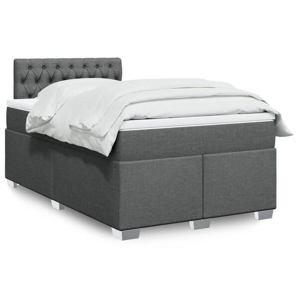 vidaXL Sommier &agrave; lattes de lit avec matelas gris fonc&eacute; 120x190cm tissu