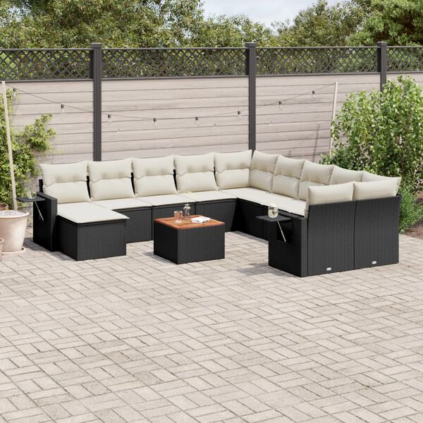 vidaXL Salon de jardin 12 pcs avec coussins noir résine tressée