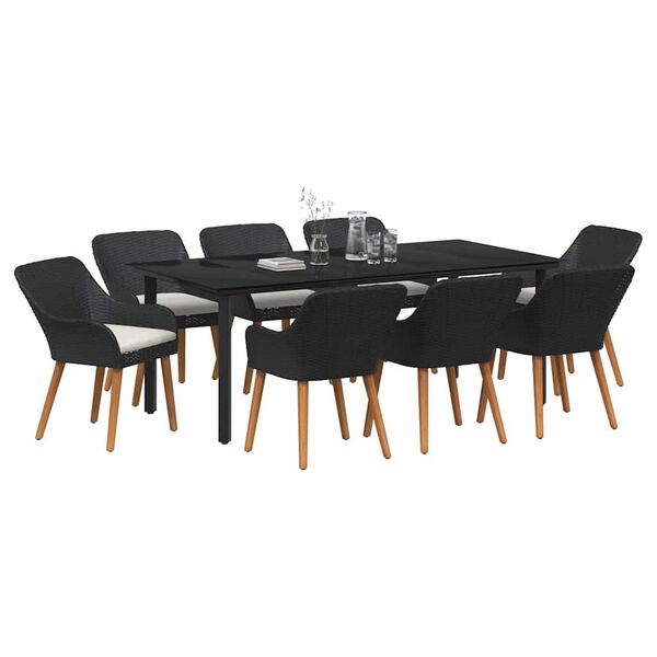 vidaXL Ensemble de salle à manger pour jardin 9 pcs Noir polyrotin