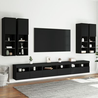 vidaXL Ensemble de meubles TV muraux 7 pcs avec lumières LED noir
