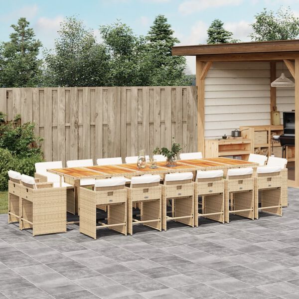 vidaXL Ensemble &agrave; manger de jardin et coussins 17 pcs beige