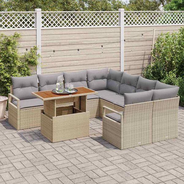 vidaXL Ensemble de salle &agrave; manger pour jardin 9 pcs Beige et gris
