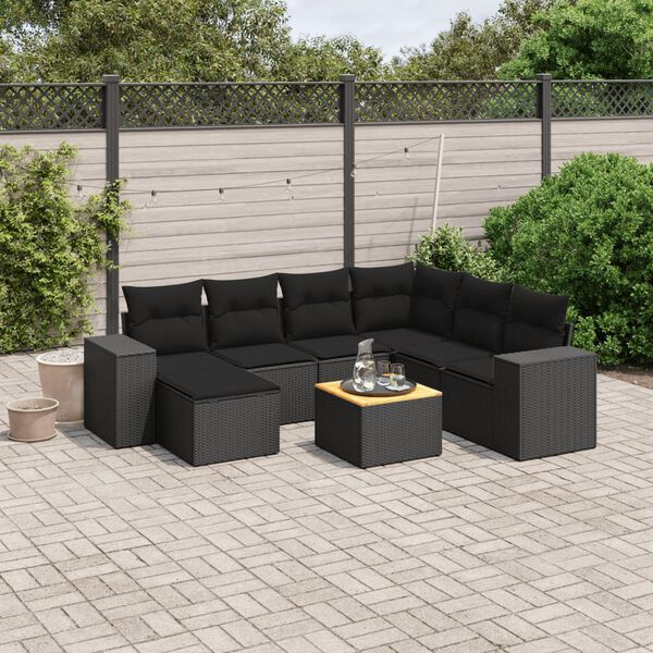 vidaXL Salon de jardin 8 pcs avec coussins noir r&eacute;sine tress&eacute;e