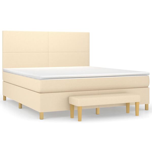 vidaXL Sommier &agrave; lattes de lit avec matelas Cr&egrave;me 160x200 cm Tissu