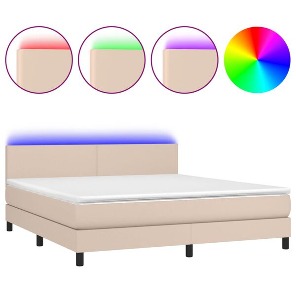 vidaXL Sommier &agrave; lattes de lit avec matelas LED Cappuccino 180x200 cm