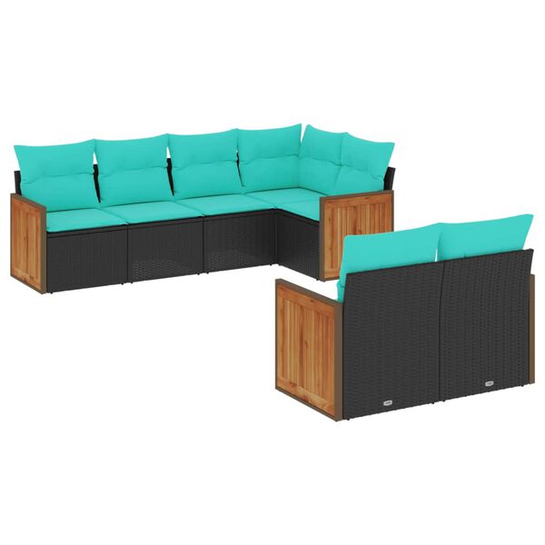 vidaXL Salon de jardin 7 pcs avec coussins noir résine tressée