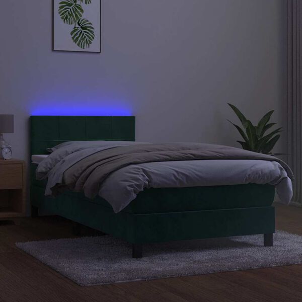 vidaXL Sommier &agrave; lattes de lit avec matelas LED Vert fonc&eacute; 100x200 cm