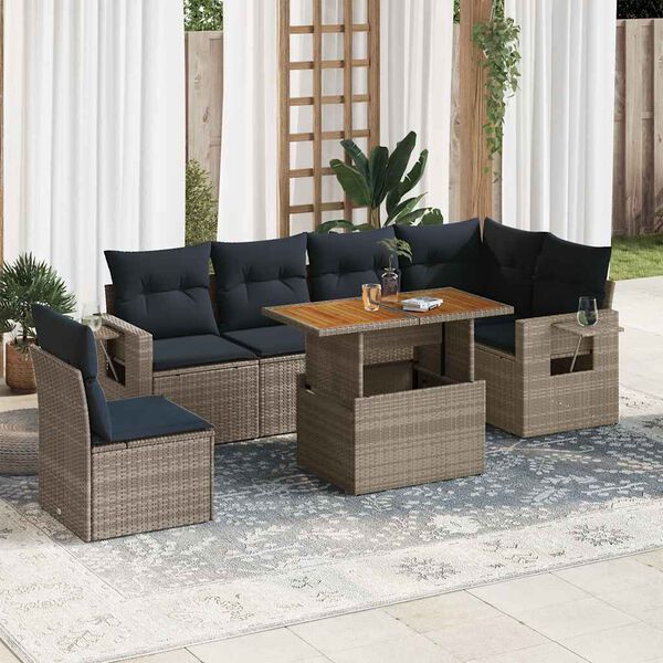 vidaXL Salon de jardin avec coussins 7 pcs gris r&eacute;sine tress&eacute;e