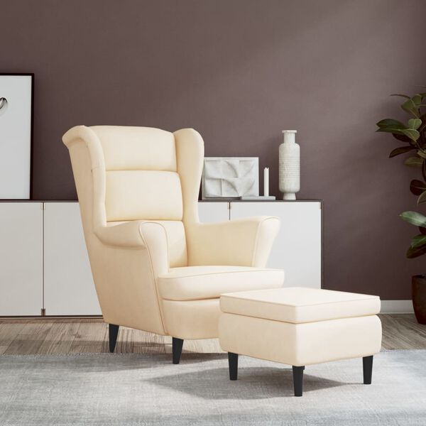 Fauteuil Relax HOMCOM Avec Oreilles - Design Blanc Crème Et Pieds En Bois - Hyper Confort !