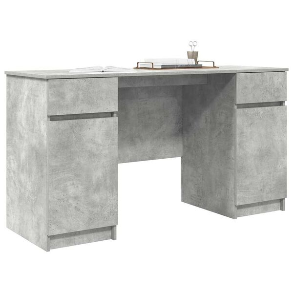 vidaXL Bureau avec porte Gris b&eacute;ton 140 x 49 x 76 cm Bois d'ing&eacute;nierie