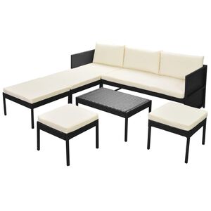 vidaXL Salon de jardin 6 pcs avec coussins r&eacute;sine tress&eacute;e noir